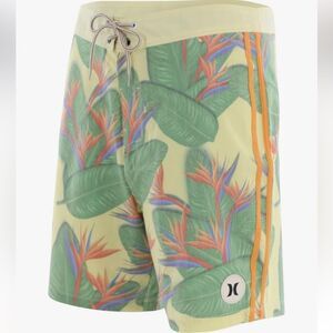NWT Hurley Board Shorts Swim Phantom Quick Dry 4 Way Stretch Tropical 30 Yellow